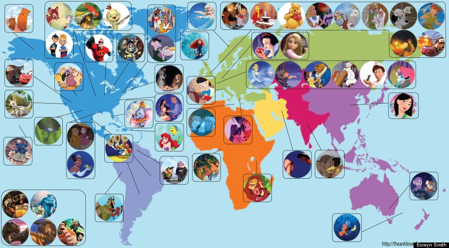mapa disney ¿En qué parte del mundo se hicieron las películas de Disney?