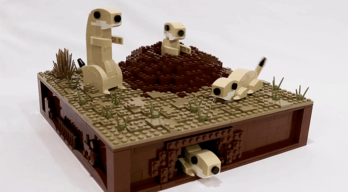 Admira esta adorable escultura de perros de la pradera de LEGO
