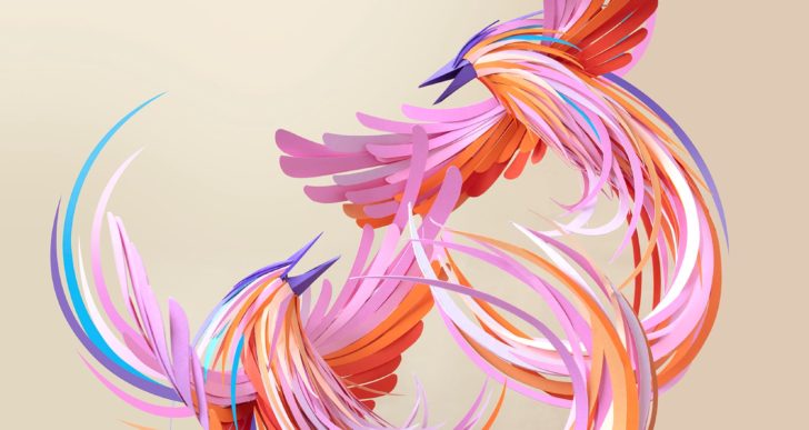 Cortes de papel colorido forman aves energéticas por Lisa Lloyd
